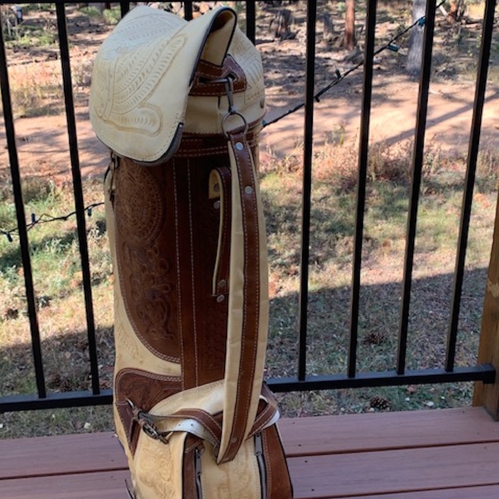 Collectable Custom Tooled, Two-Toned Leather, Full Size Golf Bag - Exquisite!